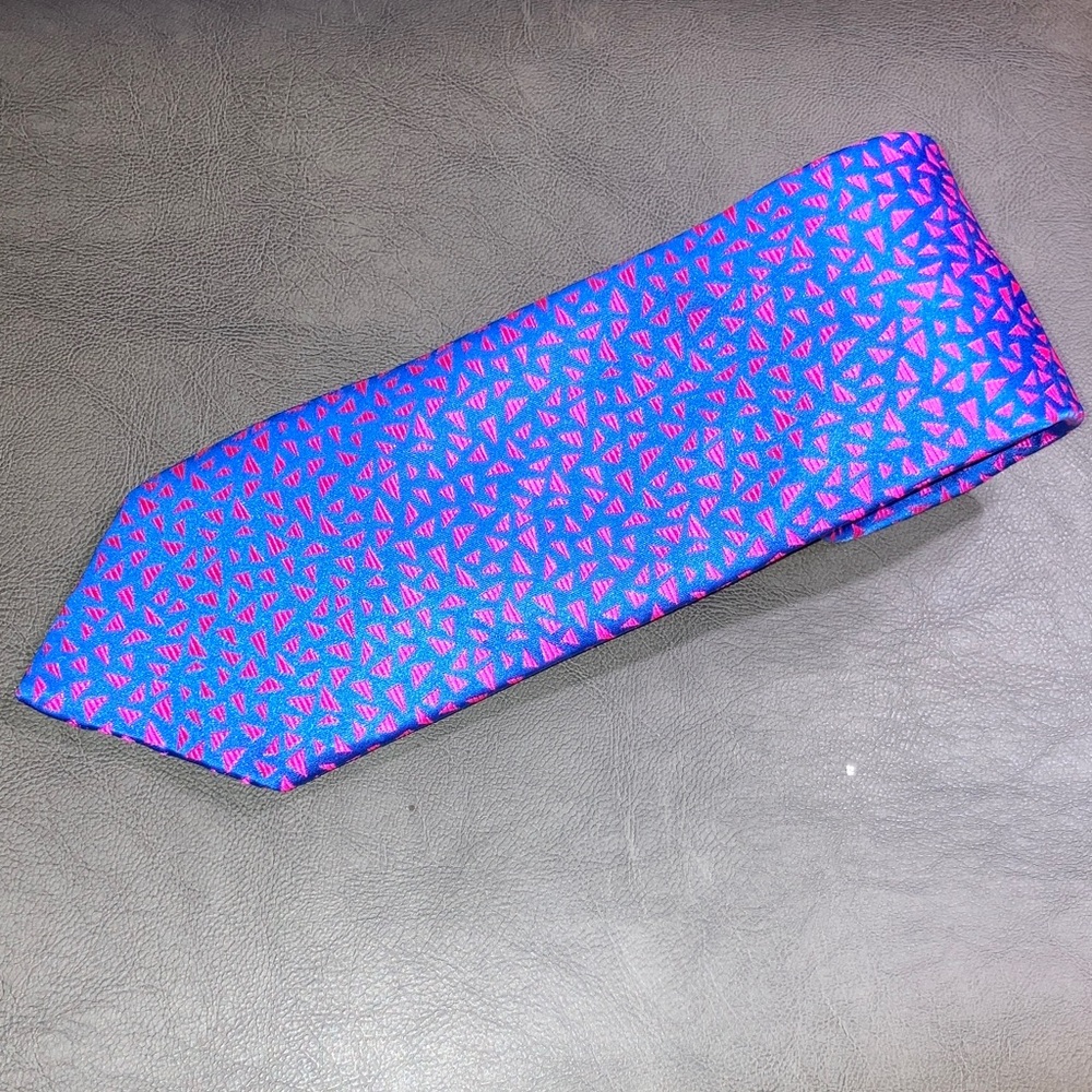Vibrant Blue & Pink Geometric Silk Tie by Charles Tyrwhitt Made in England